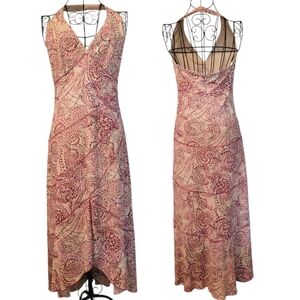 MIXIT Geometric Paisley Asymmetrical Midi Maxi Halter Dress Sz 8 Vintage Y2K